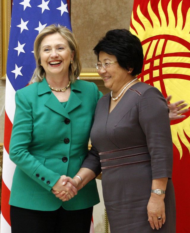 Roza Otunbayeva, Former President of Kyrgyzstan and Former SecState Hillary Clinton. Photo Credit via RFE/RL