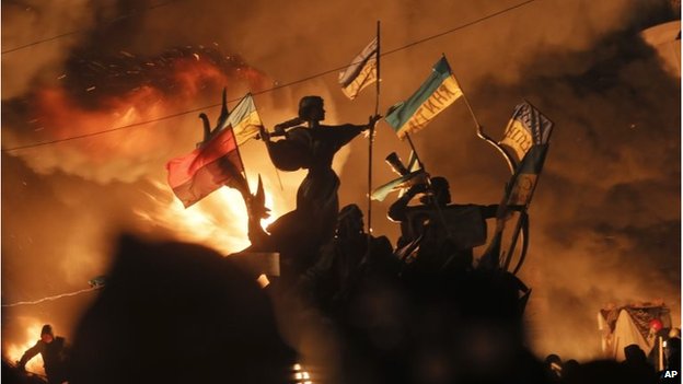 Protests rage in Kiev, photo courtesy of the BBC 